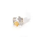 Close-up of dual-tone gold and silver open ring with polished five-petal floral patterns - High Gloss Polished Floral Style (35-DQ-W-1806)