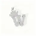 Silver crown letter W pendant necklace, fashion copper micro pave cubic zirconia jewelry. - Letter W