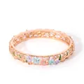 Close-up of gold-plated hollow bangle with colorful floral enamel and small zircon stones - Purple Blue Pink Petal Style (5-DQ-W-2202)