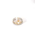 Close-up of two-tone crown ring with heart cutout and adjustable open band design - Crown Hollow Heart Decor (47-DQ-W-1806)
