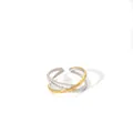 Detailed view of layered geometric open ring with silver beads and gold band - Cross Bead Pattern Golden Polish (46-DQ-W-1806)