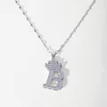Silver Tone Cubic Zirconia Crown Letter B Pendant Necklace for Women Fashion Daily Wear - Letter B