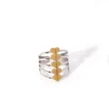 Detail of two-tone open ring with five gold hearts on stacked silver bands - Five-Layer Fine Ring Five Hearts (54-DQ-W-1806)