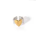 Detail view of heart-shaped open ring in two-tone gold and silver adjustable metal - Multi-Heart Wrap Two-Tone Style (52-DQ-W-1806)
