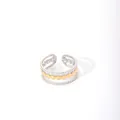 Macro shot of multi-layer geometric open ring with silver beads and gold disc accents - Silver Bead Gold Disc (43-DQ-W-1806)