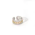 Close-up of triple-layered geometric open ring featuring silver beads and gold chain detail - Bead Ring Golden Chain (45-DQ-W-1806)
