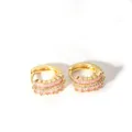 Detail of 18K gold-plated huggie earrings with pink zircon and white crystal pave setting - 6--DQ-W-263 Pink