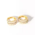Detail of 18K gold-plated hoop earrings featuring triple rows of cubic zirconia stones - 5--DQ-W-263 White