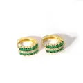 Detailed view of 18K gold huggie earrings with emerald-green crystals and zircon accents - 3-DQ-W-263 Green