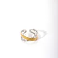 Detail of two-tone gold and silver cross ring featuring an anchor link chain design - Pig Nose Anchor Chain Cross Style (26-DQ-W-1806)