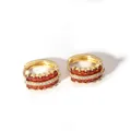 Detail of 18K gold stainless steel earrings featuring orange gems and small white diamonds - 2-DQ-W-263 Rose Red
