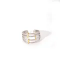 Detail of silver multi-layer open ring with three vertical gold metal accents - Multi-Layer Fine Ring Embellished Style (25-DQ-W-1806)