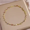 Elegante goldene Rebenhalskette mit bunten Kristallen und edlen Edelsteinen im Marquiseschliff - Bunter Zirkonia Reben Stil (XL-3381) / Gold