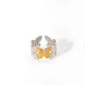 Detail view of two-tone gold and silver butterfly open ring with textured metal finish - Connected Butterfly Two-Tone Style (16-DQ-W-1806)