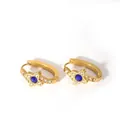 Detail of 18K gold-plated huggie earrings featuring a star motif and blue gemstone inlay - Gold Blue Star Gemstone Style (2-DQ-W-1945) / 18K Gold / 2-DQ-W-1945
