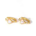 Detail of 18K gold hoop earrings featuring pink heart-shaped stones and CZ accents - Gold Pink Heart Cut Style (4-DQ-W-1946) / 18K Gold / 4-DQ-W-1946