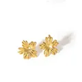 Detailed close-up of 18k gold plated flower stud earrings with polished metallic luster - Five-Petal Flower Style (YYE023697-G-4)
