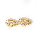 Detail of 18K gold star hoop earring with a pink center stone and white zircon accents - Gold Pink Star Hoop Style (1-DQ-W-1945) / 18K Gold / 1-DQ-W-1945