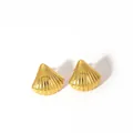 Detailed view of 18k gold plated stainless steel stud earrings in shell design - Scallop Shell Style (YYE023697-G-3)