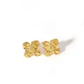 Detailed macro view of 18k gold plated four-petal flower earrings with textured finish - Four-Petal Flower Style (YYE023697-G-2)