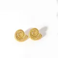 Macro detail of gold plated nautilus shell stud earrings with spiral textured finish - Spiral Conch Style (YYE023697-G-1)