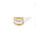 Three-layer geometric open ring in gold and silver finish with polished stainless steel band - Minimalist Polished Triple Layer Style (18-DQ-W-1806)
