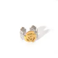 Detail of two-tone adjustable ring featuring a gold rose center with silver petals - 3D Rose Two-Tone Style (31-DQ-W-1806)