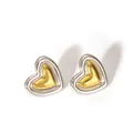 Pendientes de corazón bicolor en oro y plata con un diseño de estrella escalonada - Pendientes de Botón Corazón Bicolores (1-DQW-1890)