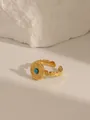 Detail of gold-plated sunburst ring with blue gemstone and heart-shaped adjustable band - Adjustable Open / Sunburst Wave Edge Style (W706) / Turquoise Blue