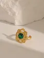 Detailed macro view of an 18K gold plated ring with vintage hollow carving and green stone - Style 4 Turquoise (W726)