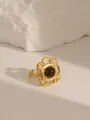 Macro shot of vintage gold-plated open ring with retro hollow design and brown stone inlay - Style 3 Tiger Eye (W726)