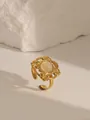 Detail of vintage 18K gold plated ring featuring turquoise setting and hollow carving - Style 1 Rose Quartz (W726)