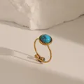 Retro adjustable gold stainless steel ring with round turquoise stone inlay for women - Open Adjustable / Turquoise Blue