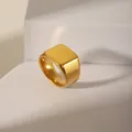 Minimalist gold plated stainless steel signet ring with a polished flat rectangle face - US 6