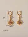 Detail view of gold earrings with multicolor stones and 3.7cm x 1.29cm dimensions - Clover (W014)