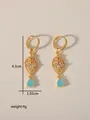 Detail view of gold vintage heart earrings with blue gemstones and 4.3cm size marking - Blue Waterdrop (W014)