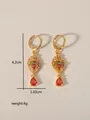 Retro hollow heart earrings with red teardrop gems showing size of 4.2cm by 1.03cm - Red Waterdrop (W014)
