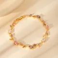 Eleganter vergoldeter Blatt-Armreif mit bunten Zirkonia-Steinen in Rosa und Violett - Weinranken-Form-Stil (W1011B) / bunt