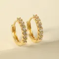 Minimalist gold huggie hoop earrings featuring a single row of sparkling white zircons - Gold Circular