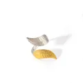 Minimalist open leaf ring in two-tone gold and silver finish with detailed vein texture - Naturalist Double Leaf Style (3-DQ-W-1806)