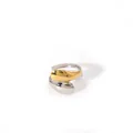Minimalist two-tone drop geometric open ring in polished gold and silver finish - Minimalist Double Droplet Style (4-DQ-W-1806)