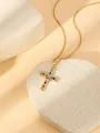 Gold-plated stainless steel cross necklace for women, colorful stone inlaid minimalist fashion. - W1499 Cross Style 10