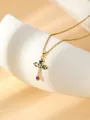 Gold-plated stainless steel cross necklace featuring dazzling multi-color crystal gemstones. - W1497 Cross Style 15
