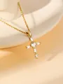 Gold Plated Stainless Steel Cross Pendant Necklace with Sparkling Crystal Heart Zirconia Details - W1495 Cross Style 17