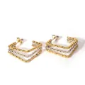 Quadratische dreischichtige 18k Gold und Silber Creolen mit Diamantschliff-Textur - Zweifarbiger Quadratischer Facettierter Stil (YYE023697-G-41)