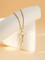 Gold stainless steel cross necklace with colorful diamond inlay for women, luxury jewelry. - W1496 Cross Style 22