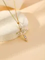Close-up detail of the gold-plated cross pendant necklace with sparkling zirconia. - W1736 Cross Style 23