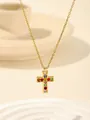 Gold stainless steel multi-color rhinestone cross pendant necklace for women fashion jewelry - W1718 Cross Style 1