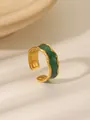 Detail of vintage irregular gold ring with green enamel and lava texture - Lava Wave Style - Green Marble (W1044A)