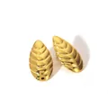 Polierte 18k vergoldete Edelstahl Ohrstecker mit einem mehrlagigen gerippten Design - Geschichteter Blattschindel-Stil (YYE023697-G-54)
